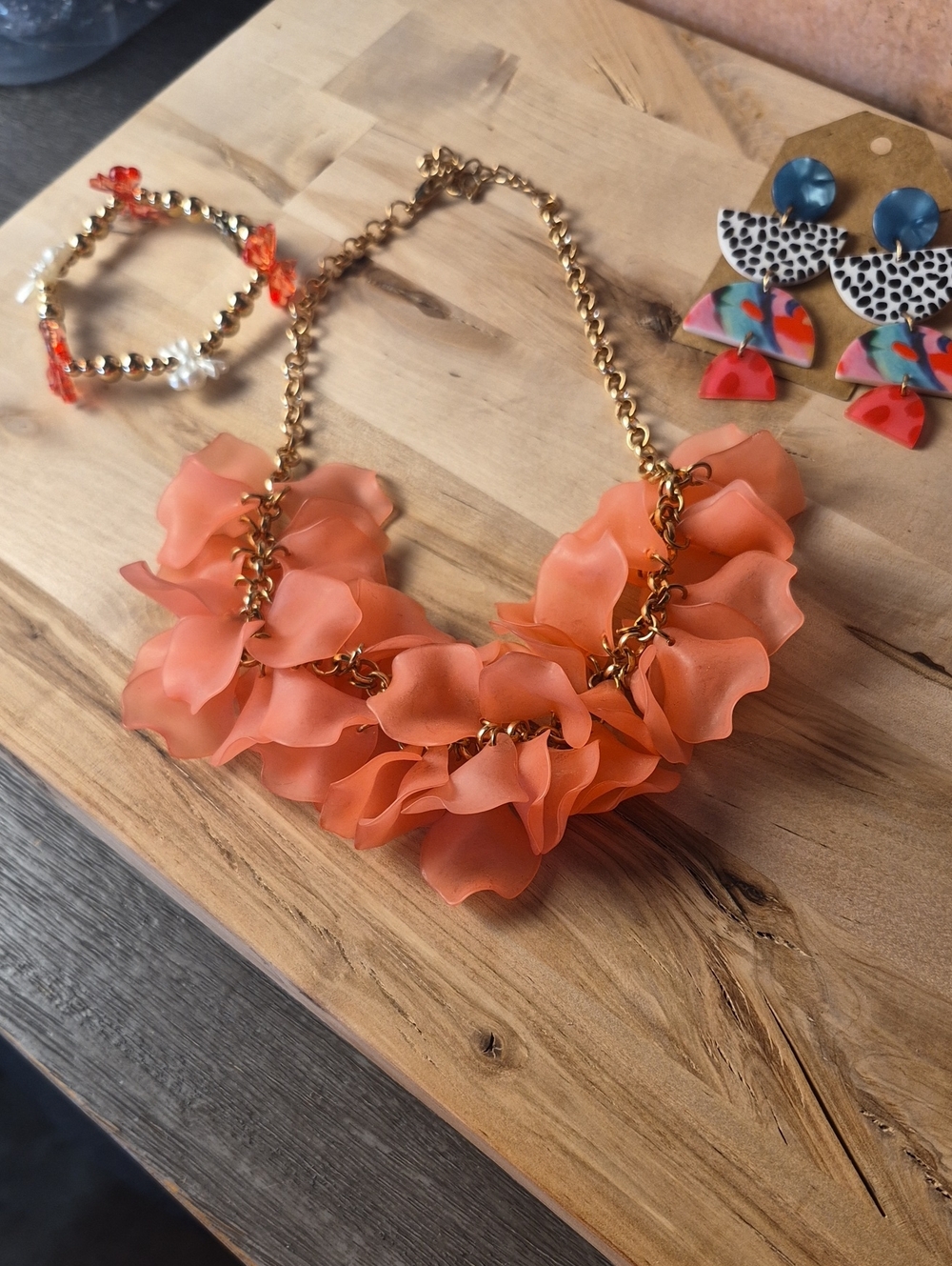 Coral Floral Statement Necklace And Party Accessories